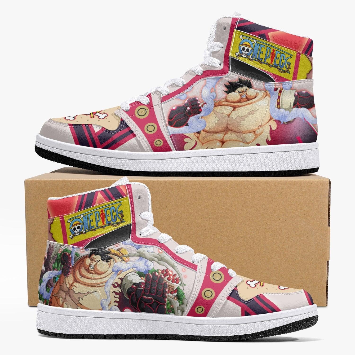 Alternative view of Monkey D. Luffy Gear 4th Tank Man One Piece Custom Sneaker Mid 1 Basketball Shoes - Otaku Hall