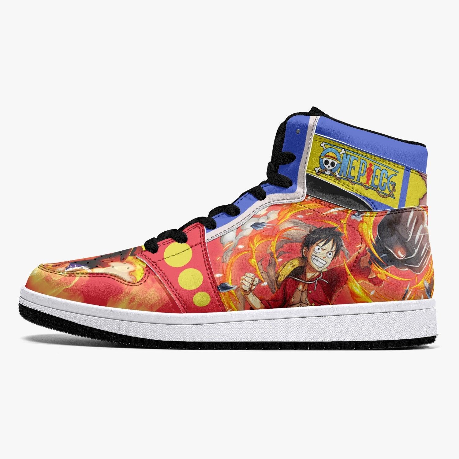 Alternative view of Monkey D. Luffy Red Hawk One Piece Custom Sneaker Mid 1 Basketball Shoes - Otaku Hall