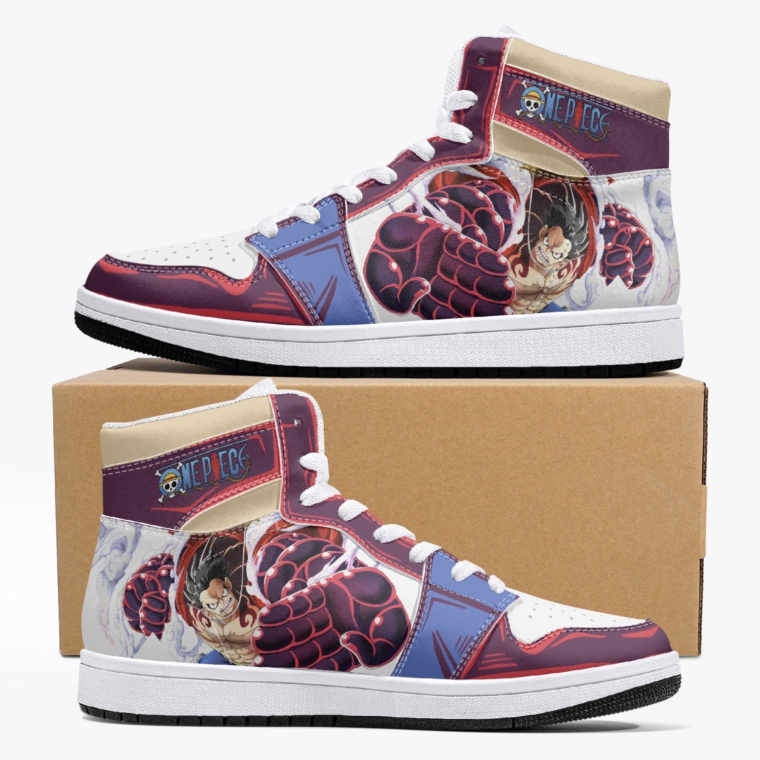 Alternative view of Monkey God Luffy One Piece Custom Sneaker Mid 1 Basketball Shoes - Otaku Hall