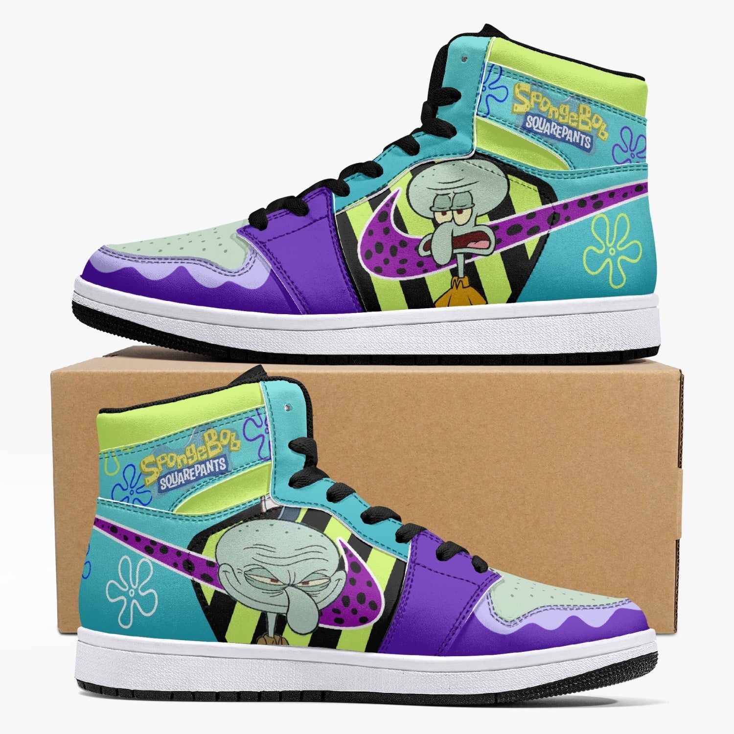 Mr. Squidward Q Tentacles SpongeBob Custom Sneaker Mid 1 Basketball Shoes - Otaku Hall
