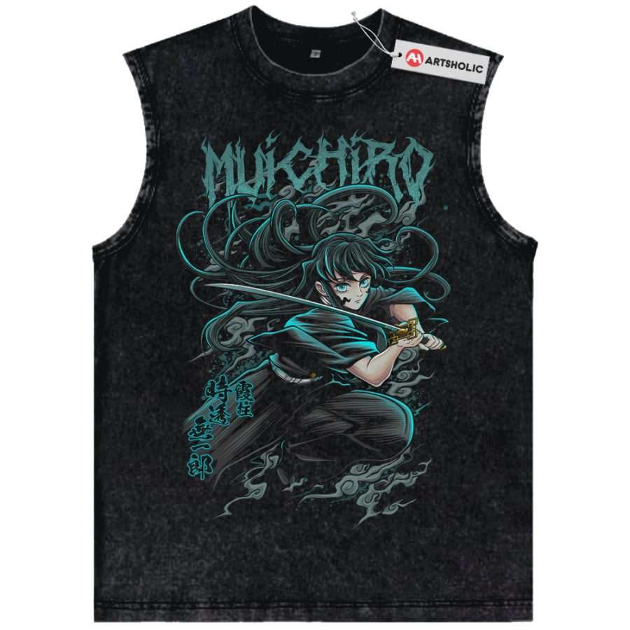 Alternative view of Muichiro Tokito Tank Top, Demon Slayer Tank Top, Anime Tank Top, Vintage Tank Top