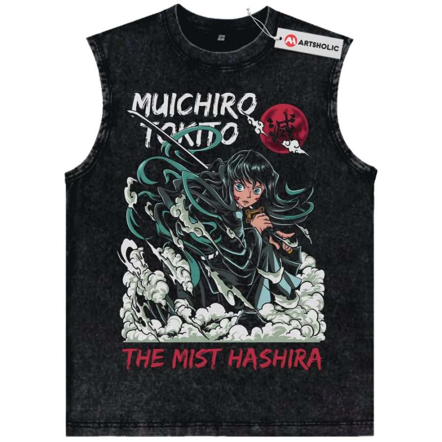 Alternative view of Muichiro Tokito Tank Top, Demon Slayer Tank Top, Anime Tank Top, Vintage Tank Top