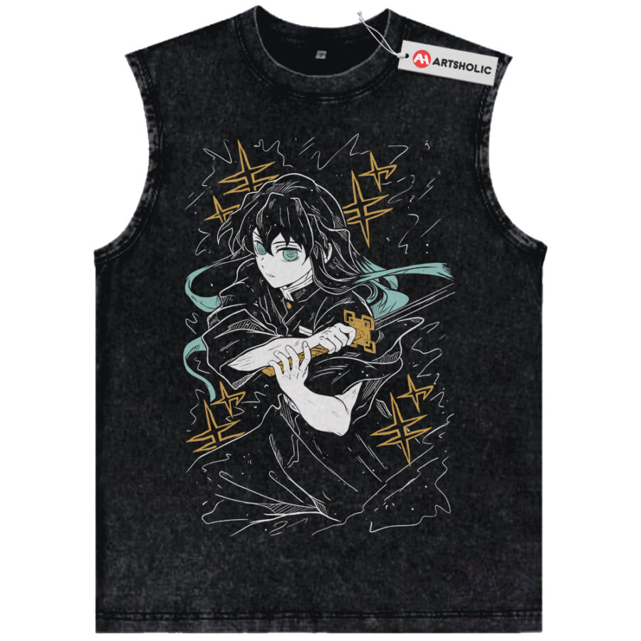 Alternative view of Muichiro Tokito Tank Top, Demon Slayer Tank Top, Anime Tank Top, Vintage Tank Top
