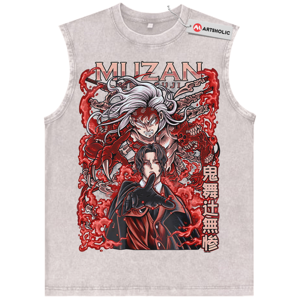 Alternative view of Muzan Kibutsuji Tank Top, Demon Slayer Tank Top, Anime Tank Top, Vintage Tank Top