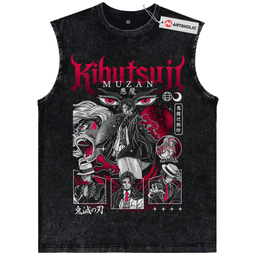 Alternative view of Muzan Kibutsuji Tank Top, Demon Slayer Tank Top, Anime Tank Top, Vintage Tank Top
