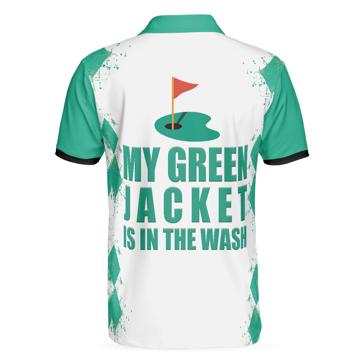 Alternative view of My Green Jacket Is In The Wash Polo Shirt, Cyan Argyle Pattern Skeleton Golfer Golf Shirt For Men