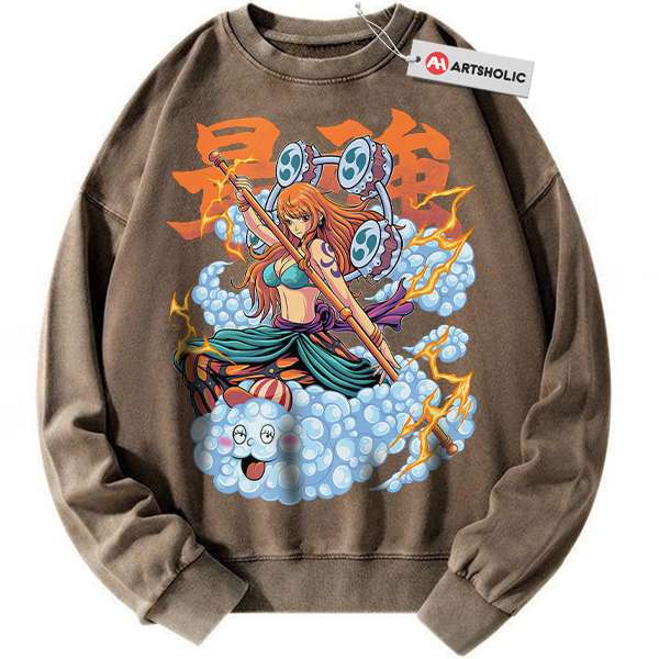 Alternative view of Nami sweatshirt, One Piece sweatshirt, Anime sweatshirt, Vintage Sweater