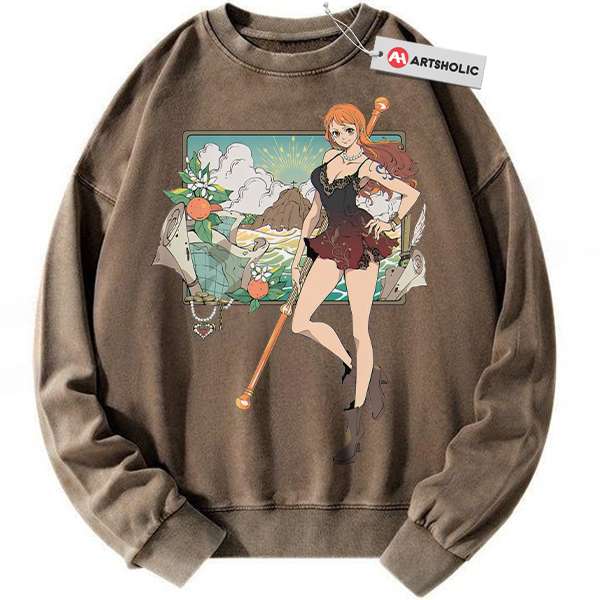 Alternative view of Nami Sweatshirt, One Piece Sweatshirt, Anime Sweatshirt, Vintage Sweatshirt
