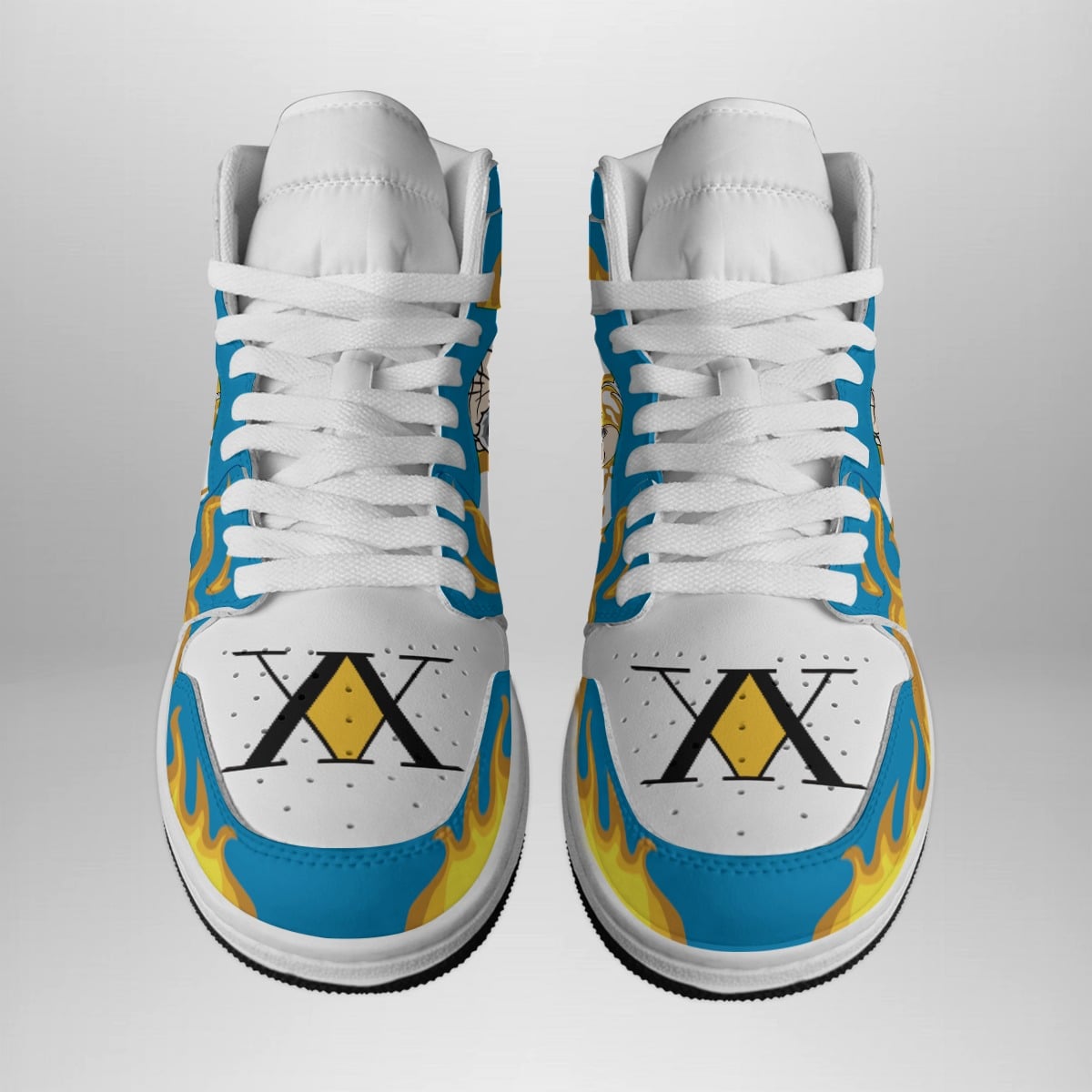 Alternative view of Netero Fire Hunter X Hunter Shonen Basketball Shoes - Custom Sneaker Mid 1 Style for Anime Fans - Otaku Hall