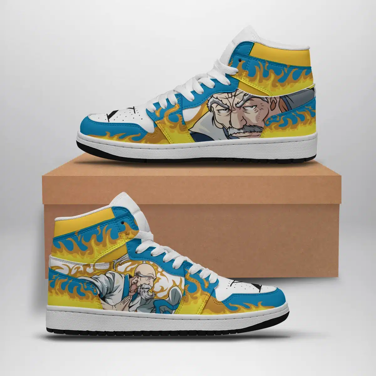 Netero Fire Hunter X Hunter Shonen Basketball Shoes - Custom Sneaker Mid 1 Style for Anime Fans - Otaku Hall