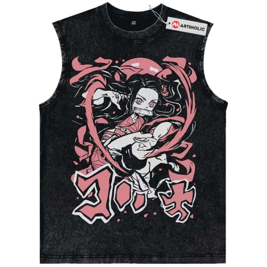 Alternative view of Nezuko Kamado Tank Top, Demon Slayer Tank Top, Anime Tank Top, Vintage Tank Top