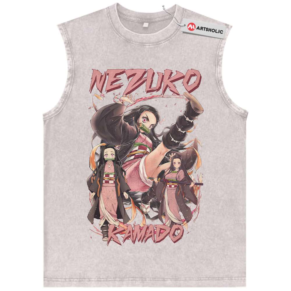 Alternative view of Nezuko Kamado Tank Top, Demon Slayer Tank Top, Anime Tank Top, Vintage Tank Top