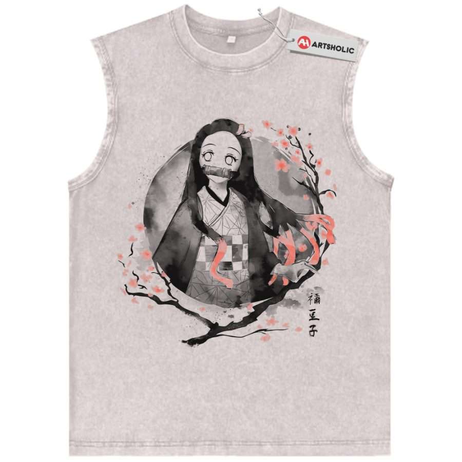 Alternative view of Nezuko Kamado Tank Top, Demon Slayer Tank Top, Anime Tank Top, Vintage Tank Top