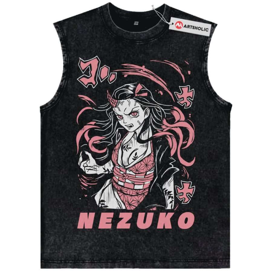 Alternative view of Nezuko Kamado Tank Top, Demon Slayer Tank Top, Anime Tank Top, Vintage Tank Top