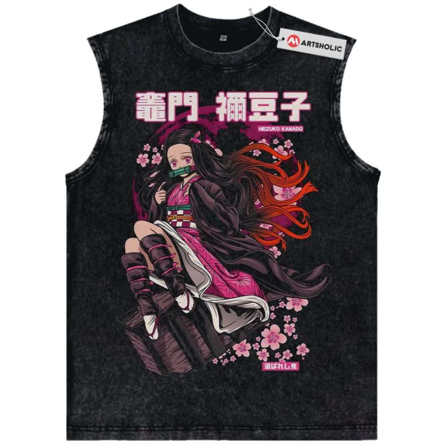 Alternative view of Nezuko Kamado Tank Top, Demon Slayer Tank Top, Anime Tank Top, Vintage Tank Top