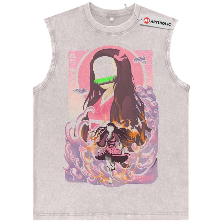 Alternative view of Nezuko Kamado Tank Top, Demon Slayer Tank Top, Anime Tank Top, Vintage Tank Top