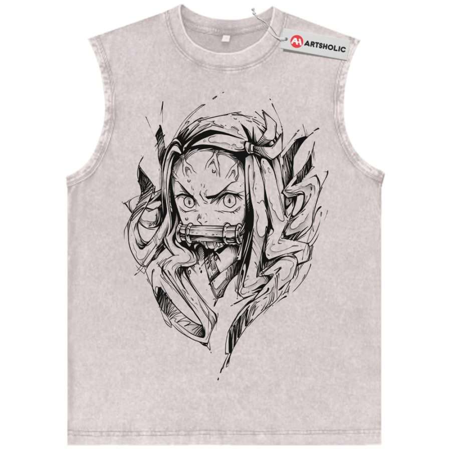 Alternative view of Nezuko Kamado Tank Top, Demon Slayer Tank Top, Anime Tank Top, Vintage Tank Top