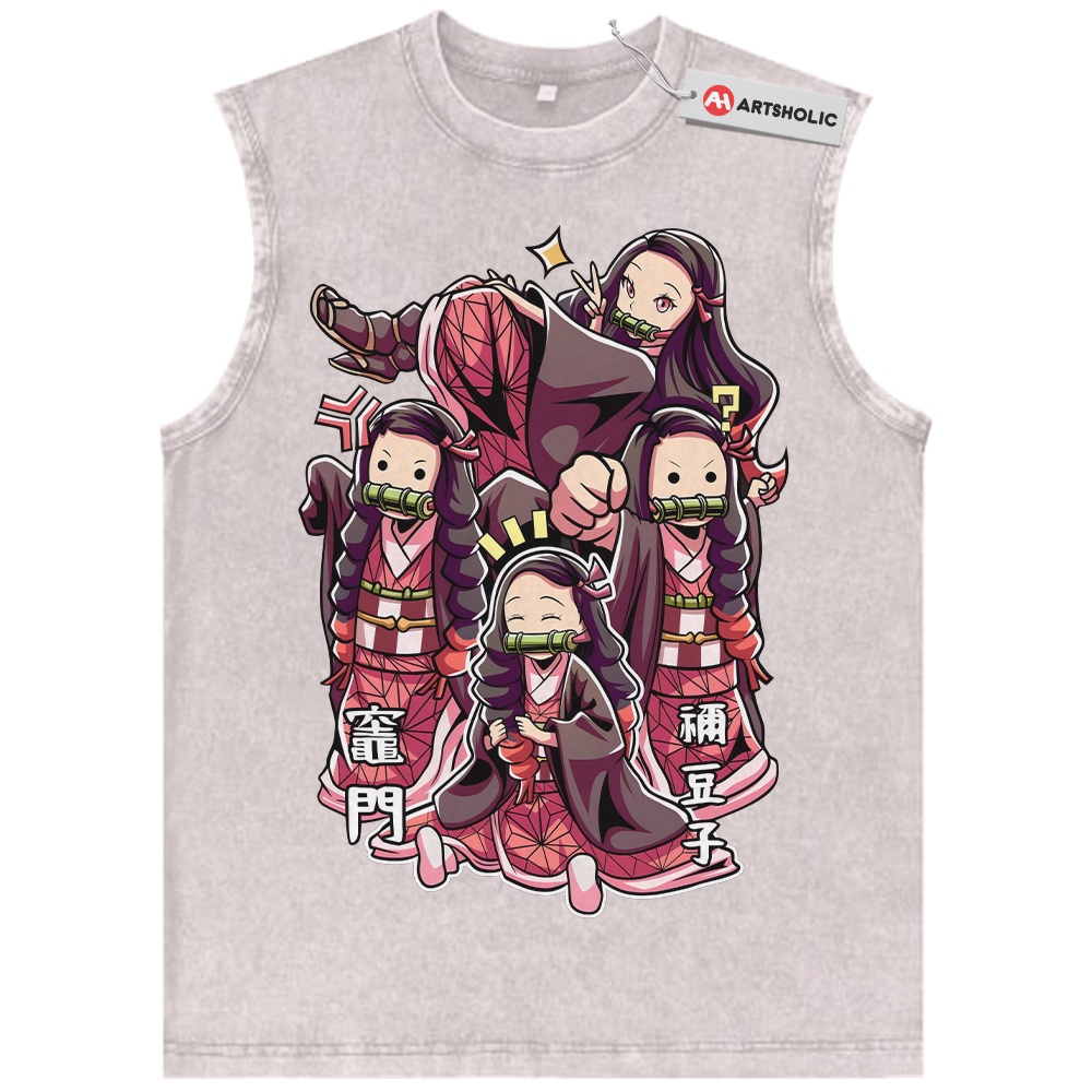 Alternative view of Nezuko Kamado Tank Top, Demon Slayer Tank Top, Anime Tank Top, Vintage Tank Top