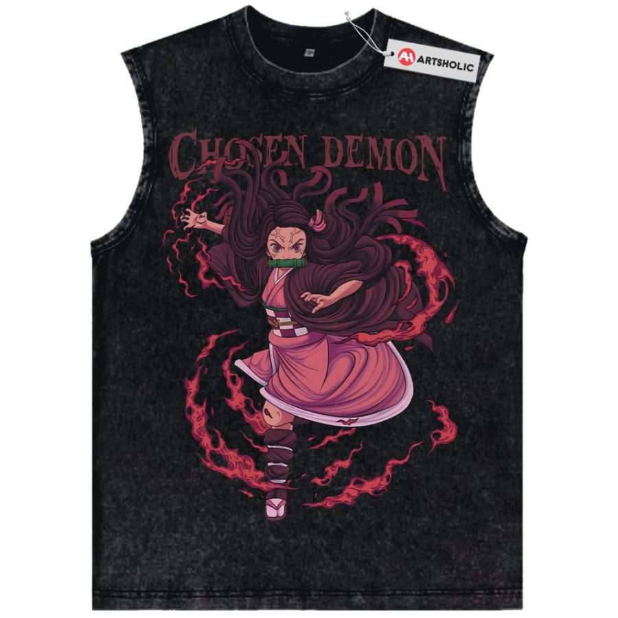 Alternative view of Nezuko Kamado Tank Top, Demon Slayer Tank Top, Anime Tank Top, Vintage Tank Top