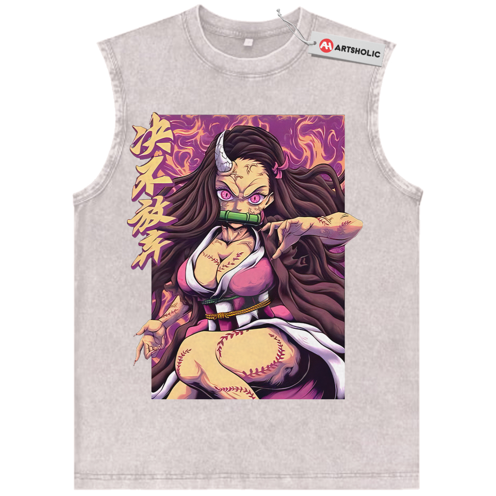 Alternative view of Nezuko Kamado Tank Top, Demon Slayer Tank Top, Anime Tank Top, Vintage Tank Top