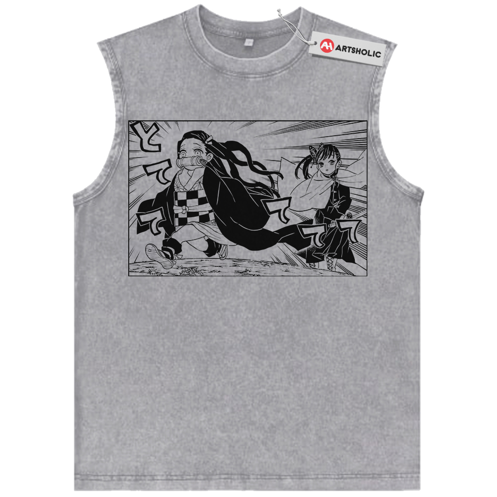 Alternative view of Nezuko vs Kanao Tank Top, Demon Slayer Tank Top, Anime Tank Top, Vintage Tank Top