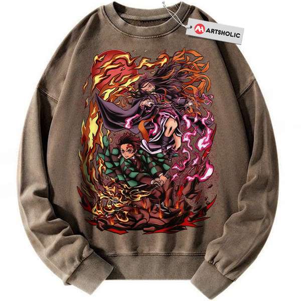Alternative view of Nezuko vs Tanjiro Kamado Sweatshirt, Demon Slayer Sweatshirt, Anime Sweatshirt, Vintage Sweatshirt