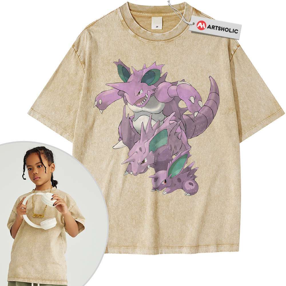 Alternative view of Nidoran vs Nidoking Shirt For Kids, Pokemon Shirt For Kids, Anime Shirt For Kids, Vintage Tee For Kids