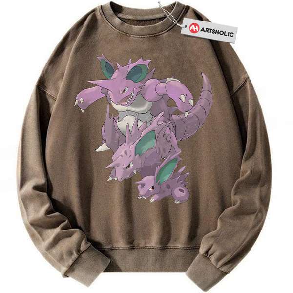 Alternative view of Nidoran vs Nidoking Sweatshirt, Pokemon Sweatshirt, Anime Sweatshirt, Vintage Sweatshirt