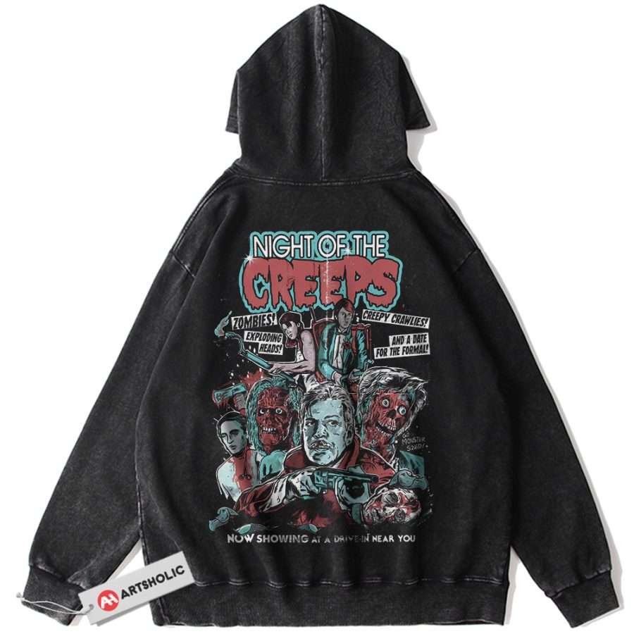 Alternative view of Night of the Creeps Hoodie, Halloween Hoodie, Horror Movie Hoodie, Vintage Hoodie