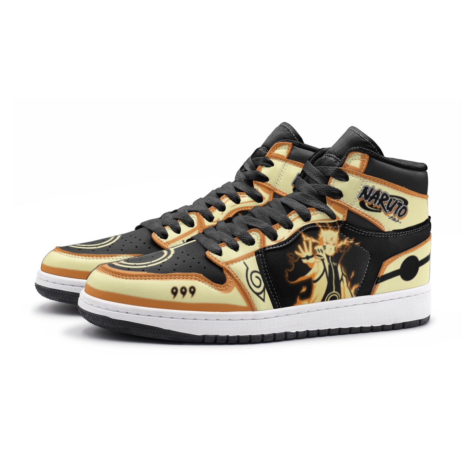 Alternative view of Nine-Tails Chakra Mode Ninja Shippuden V2 Custom Sneaker Mid 1 Basketball Shoes - Otaku Hall