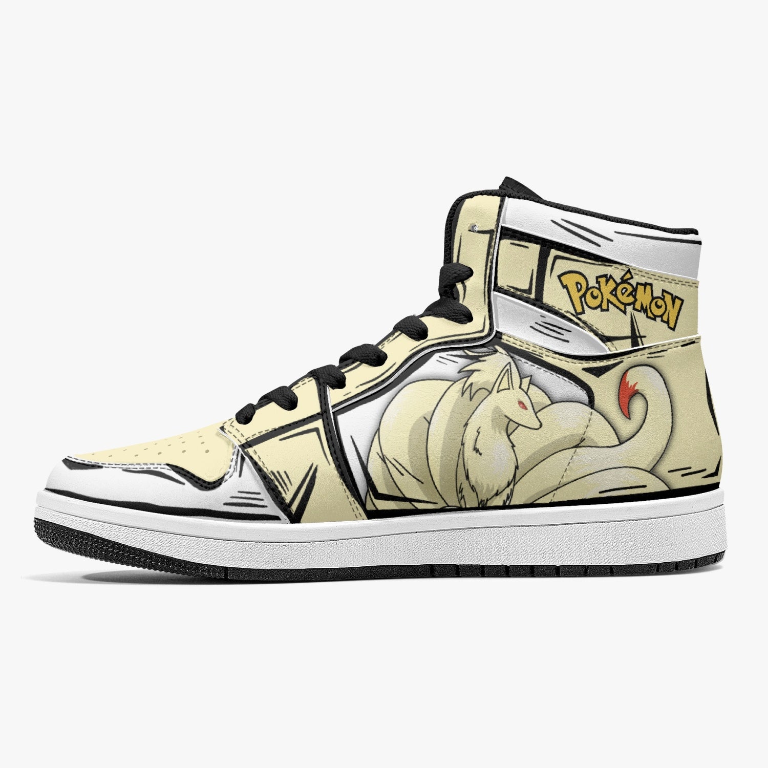 Alternative view of Ninetales Pokemon Custom Sneaker Mid 1 Basketball Shoes - Otaku Hall