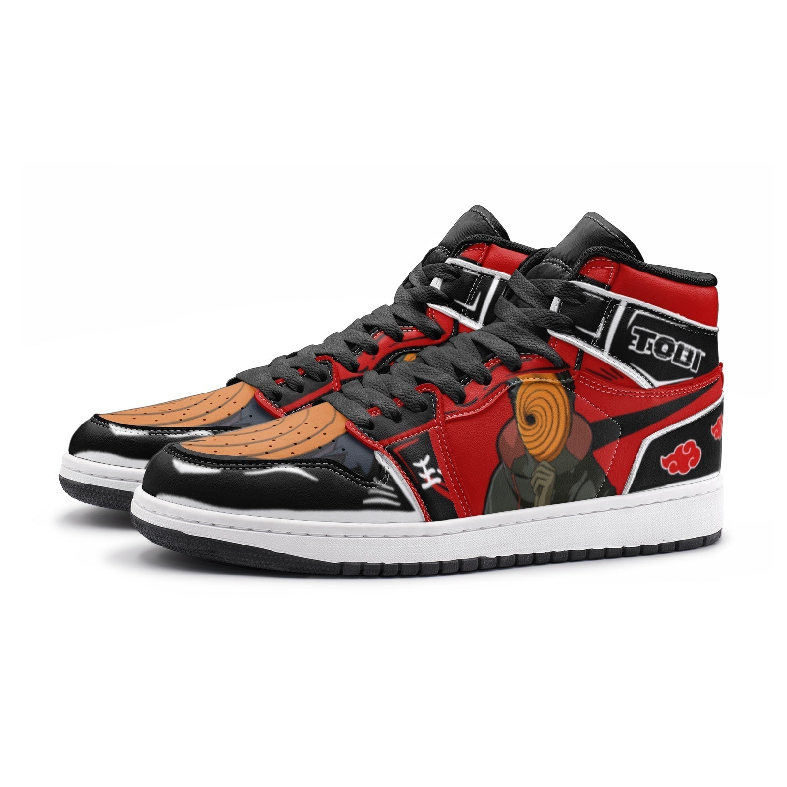 Alternative view of Obito Tobi Clan Red Cloud Ninja V2 Custom Sneaker Mid 1 Basketball Shoes - Otaku Hall