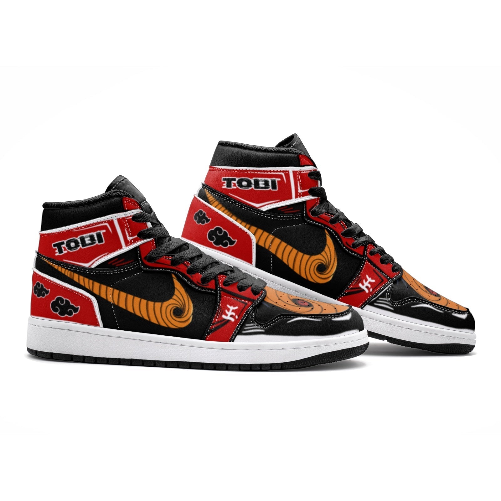 Alternative view of Obito Tobi Uchiha Akatsuki Naruto Custom Sneaker Mid 1 Basketball Shoes - Otaku Hall