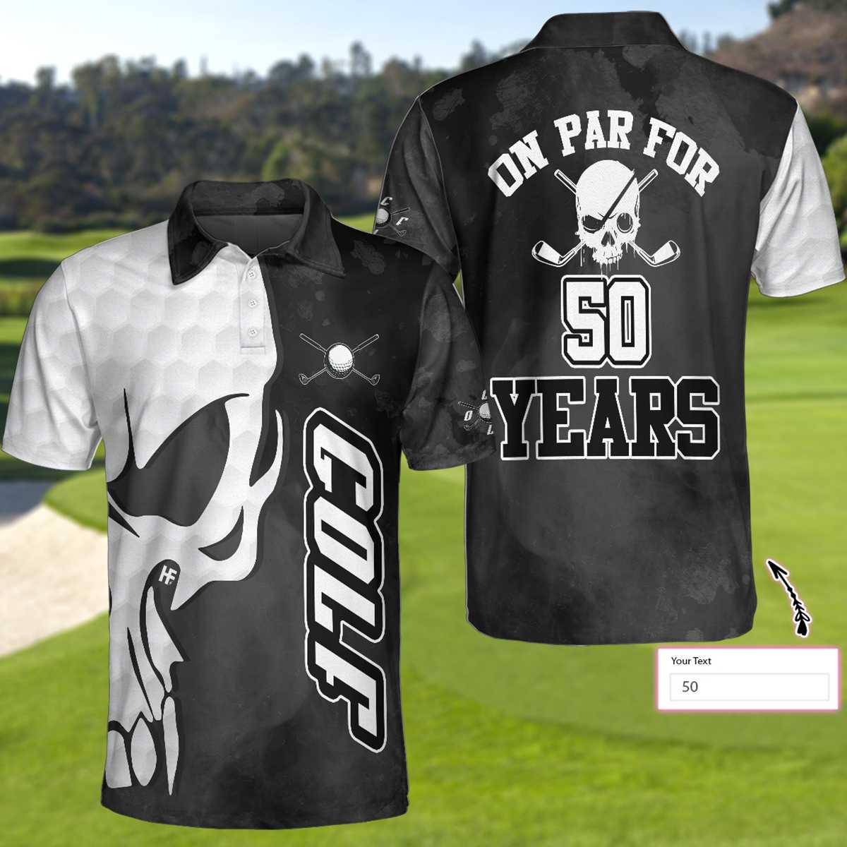 On Par For Years Golf Short Sleeve Custom Polo Shirt, Personalized Skull Black And White Golf Shirt For Men