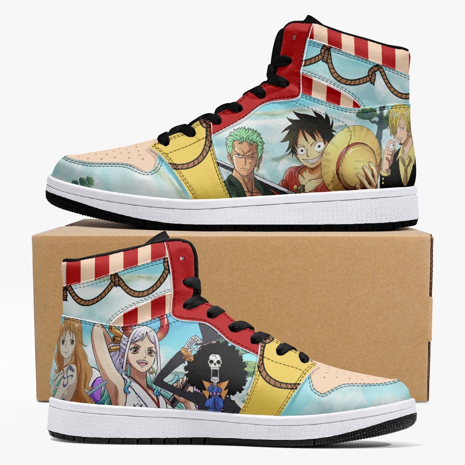 One Piece Characters Custom Sneaker Mid 1 Basketball Shoes - Otaku Hall