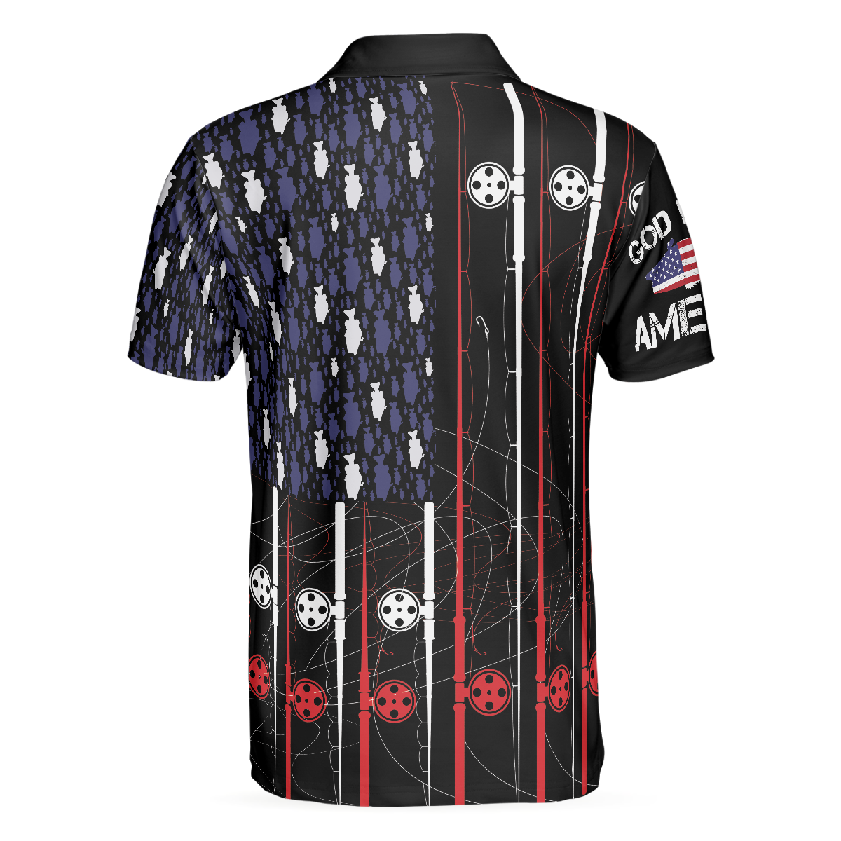 Alternative view of Patriotic God Bass America Flag Fishing Polo Shirt, Cool USA Flag Fishing Shirt For Men