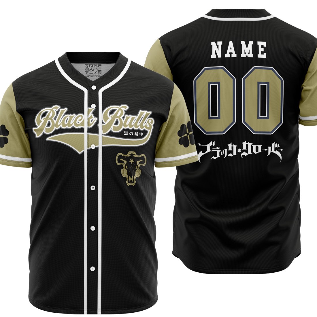 Personalized Black Bulls Black Clover Baseball Jersey
