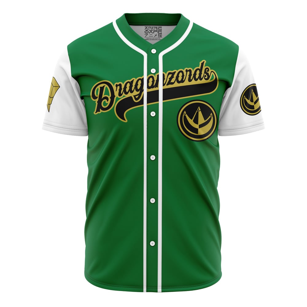 Alternative view of Personalized Dragonzords Green Power Rangers Baseball Jersey
