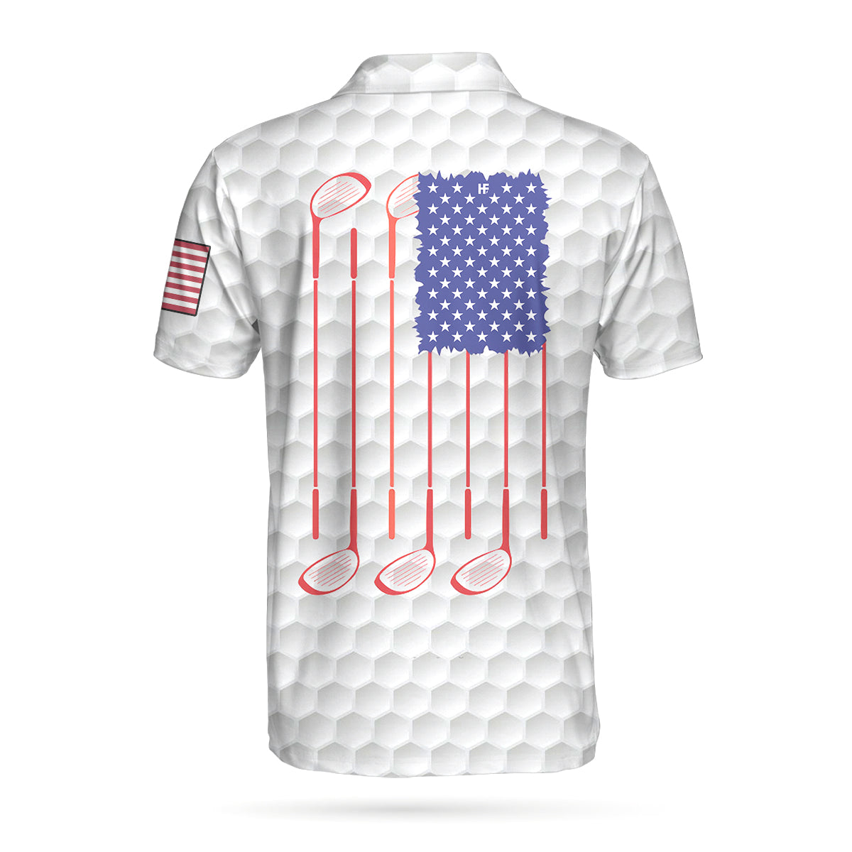 Alternative view of Personalized Golf 4th Of July Custom Polo Shirt, Personalized White American Flag Golf Shirt For Men