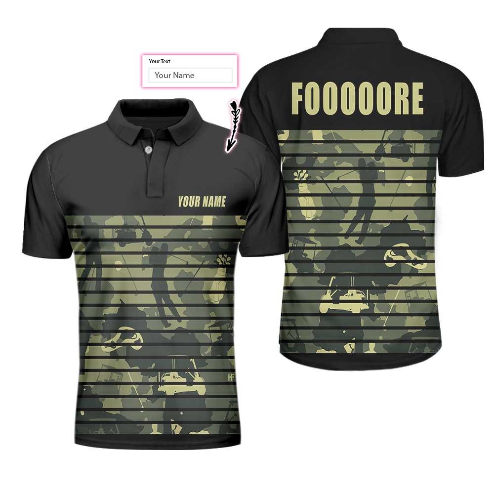 Personalized Golfing Camouflaged Fore Custom Polo Shirt, Golfing Horizontal Stripes Polo Shirt, Camo Golf Shirt For Men