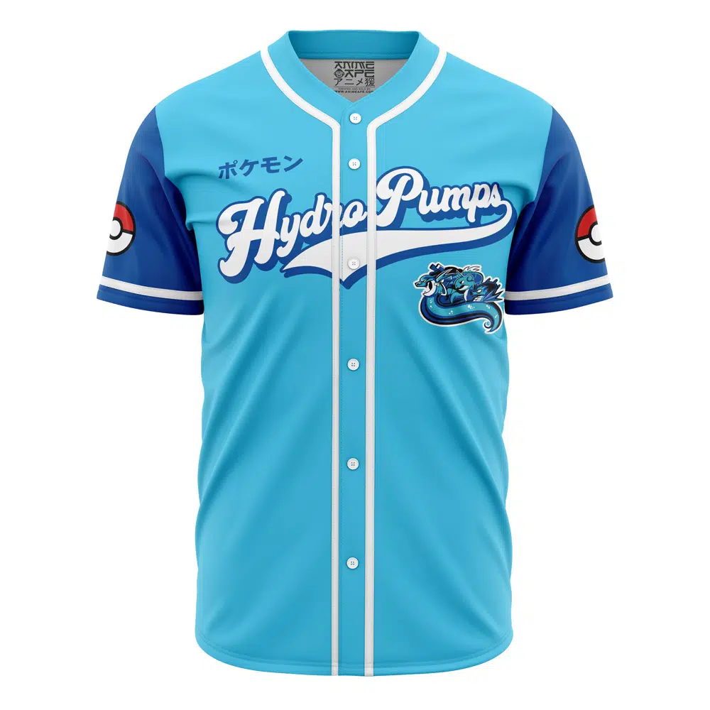 Alternative view of Personalized Hydro Pumps Water Type Pokemon Baseball Jersey