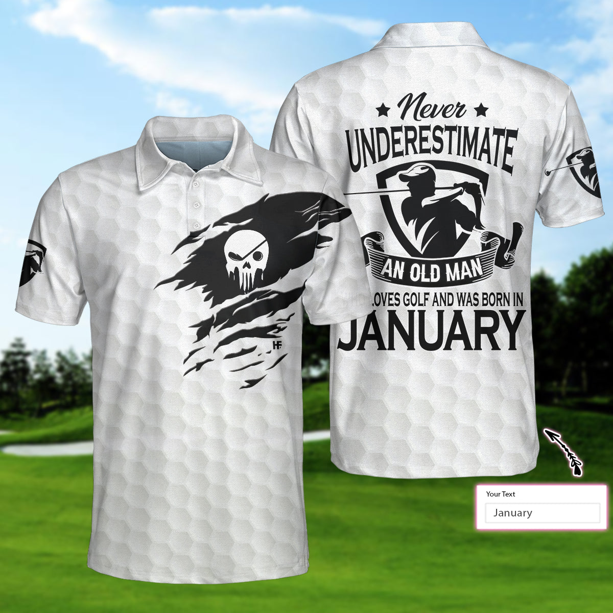 Alternative view of Personalized Never Underestimate A Golfer Born In Month Custom Polo Shirt, Cool Skull Golf Shirt For Men