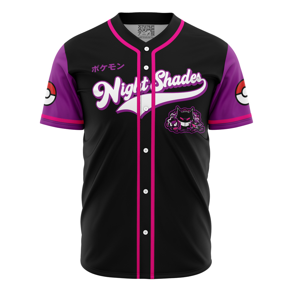Alternative view of Personalized Night Shades Ghost Type Pokemon Baseball Jersey