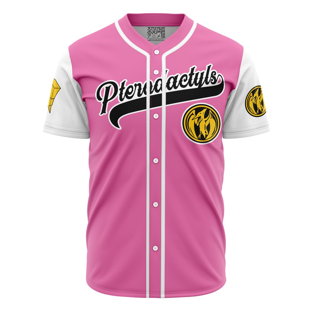Alternative view of Personalized Pterodactyls Pink Power Rangers Baseball Jersey