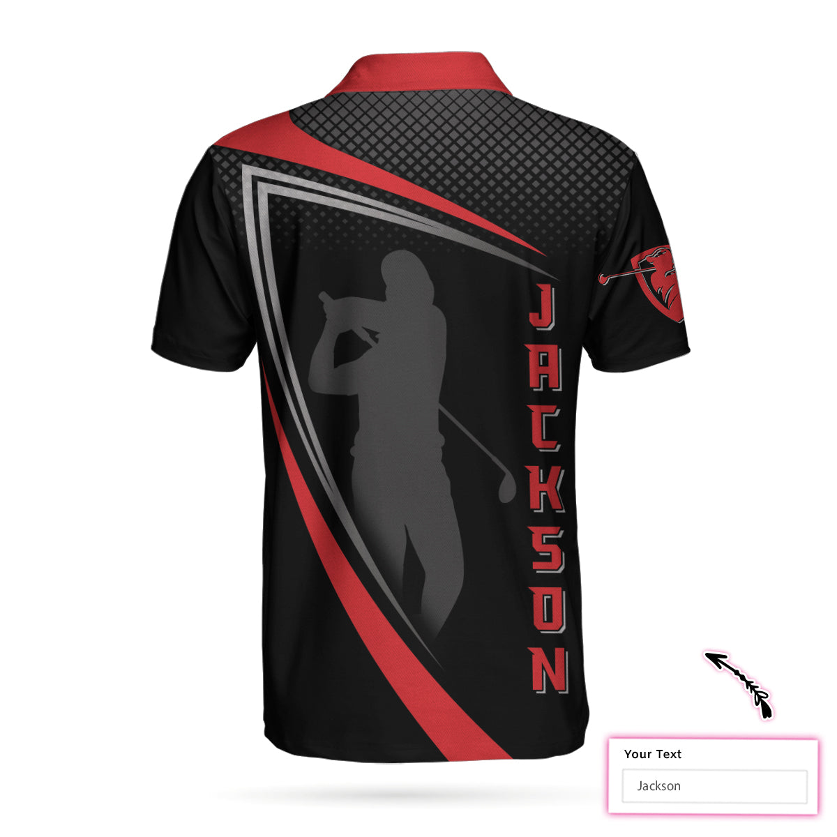 Alternative view of Personalized Red And Black Sport Golf Custom Polo Shirt, Golfer Silhouette Polo Shirt, Best Golf Shirt For Men