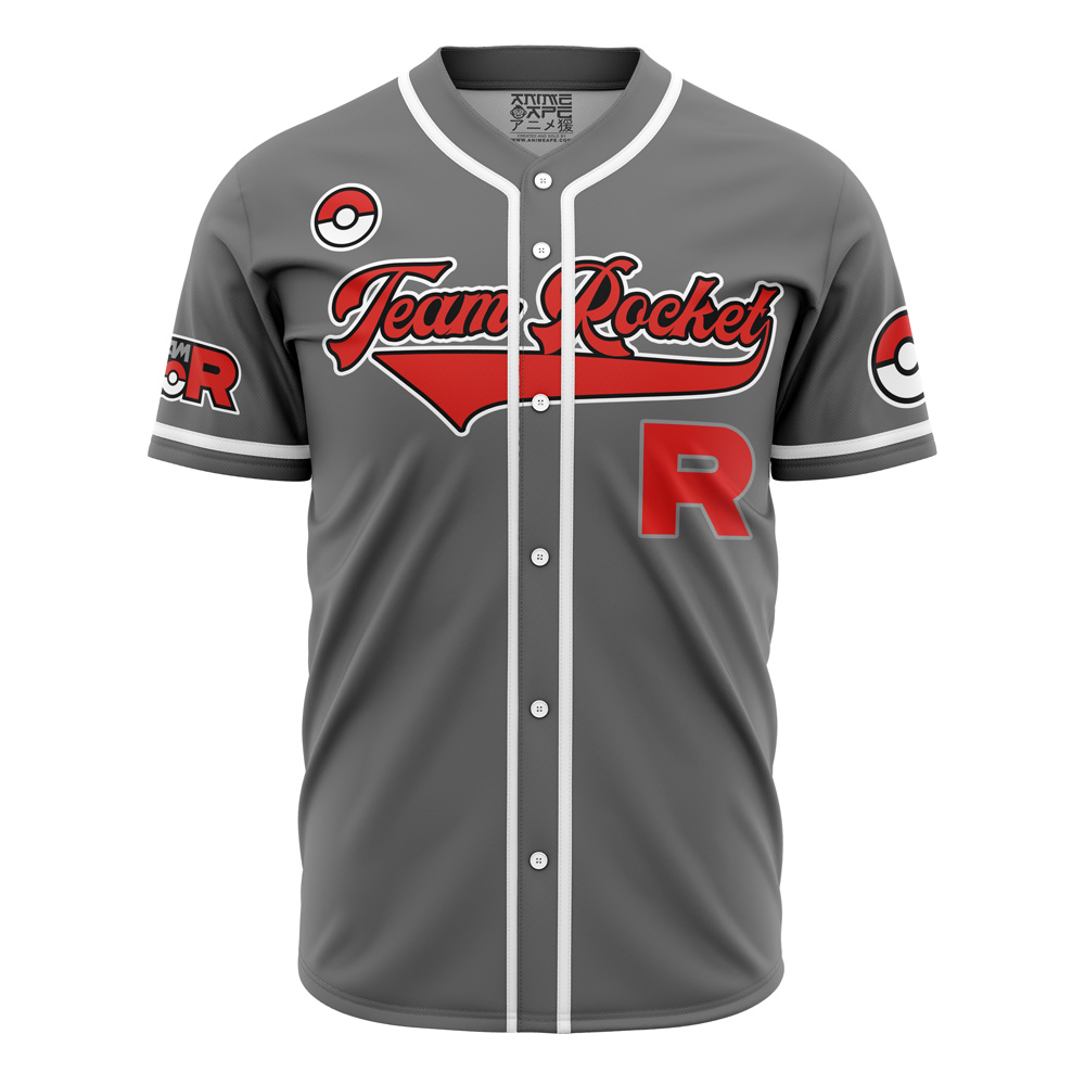 Alternative view of Personalized Team Rocket Grunt Gray Pokemon Baseball Jersey