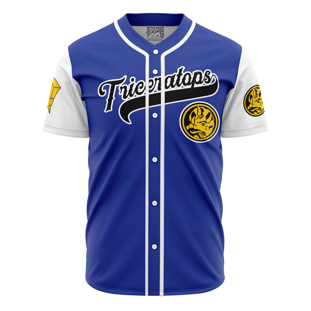 Alternative view of Personalized Triceratops Blue Power Rangers Baseball Jersey