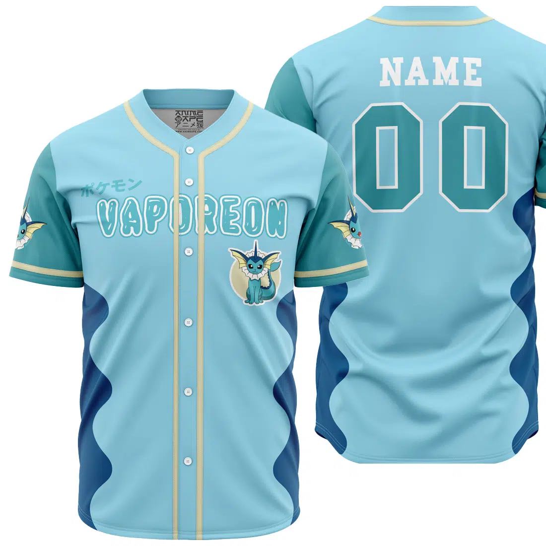 Personalized Vaporeon Eeveelution Pokemon Baseball Jersey