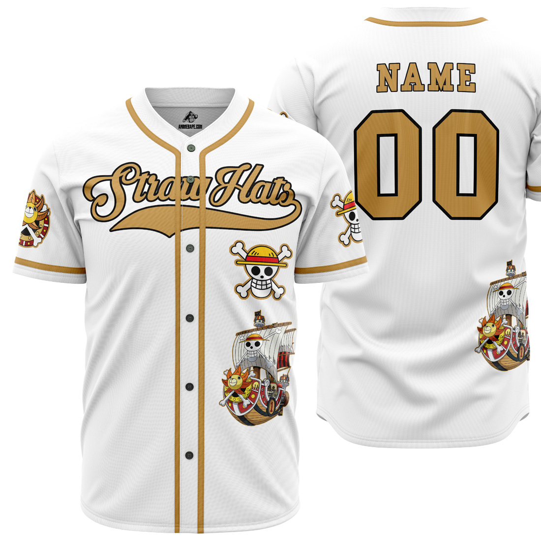 Personalized White Straw Hats One Piece Pirates Custom Baseball Jersey - Otaku Hall