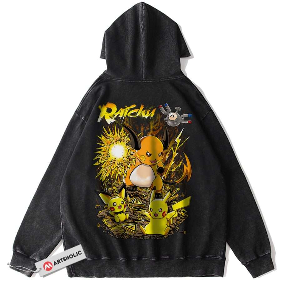 Alternative view of Pikachu Hoodie, Raichu Hoodie, Pokemon Hoodie, Anime Hoodie, Vintage Hoodie
